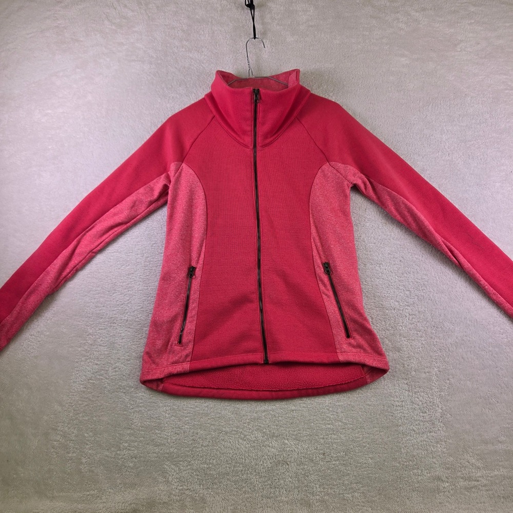 Columbia Womens Full Zip Fleece Jacket Pink Heathered Panels Small Funnel Neck